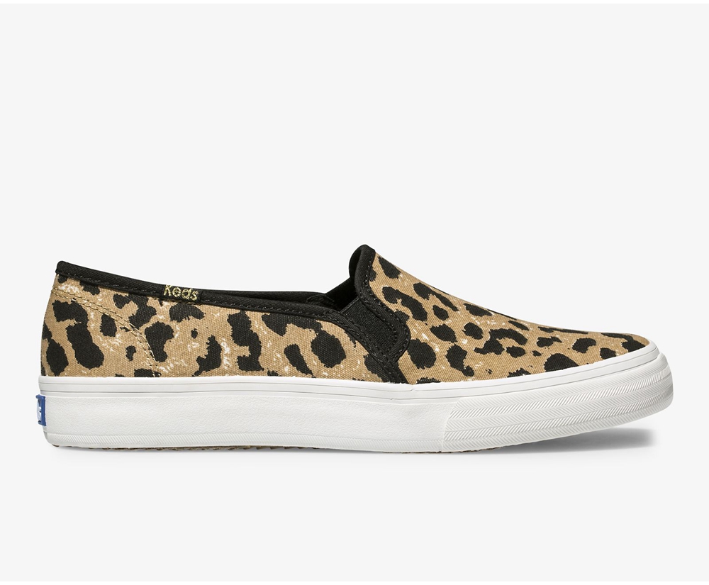 Womens Keds Slip Ons - Double Decker Leopard - Brown - 1872-BVEUX